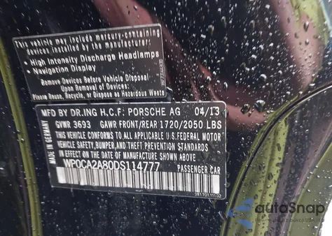 2013 Porsche Boxster z USA, uszkodzony, nr VIN WP0CA2A80DS114777